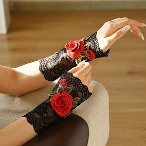 Rose Flowers Lace Fingerless Gloves
